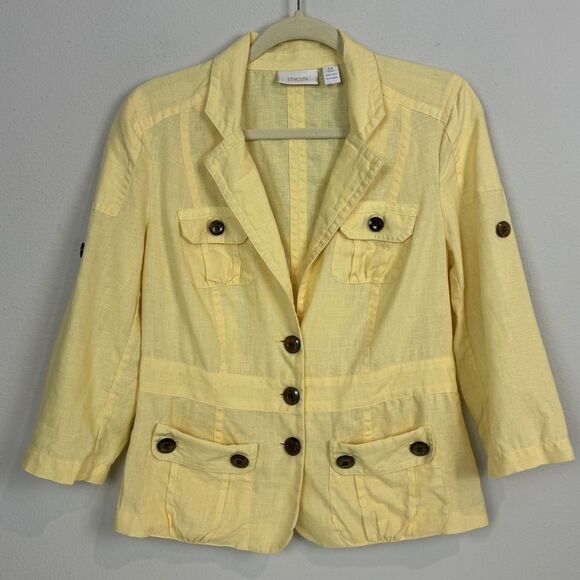 Chico’s Butter Yellow Linen Blazer 3/4 Sleeves 0/XS - Picture 1 of 7